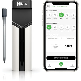 Бездротовий цифровий термометр для м'яса Ninja ProChef, зонд для приготування всередині та на відкритому повітрі, Bluetooth 50 м, автономність 30 годин, підключення до додатку, водонепроникний, термостійкий