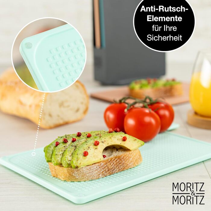Набір кухонних дощок Moritz & Moritz, 3 шт., пластик, 32x22 см, з підставкою, для нарізання, гігієнічні, можна мити в посудомийці