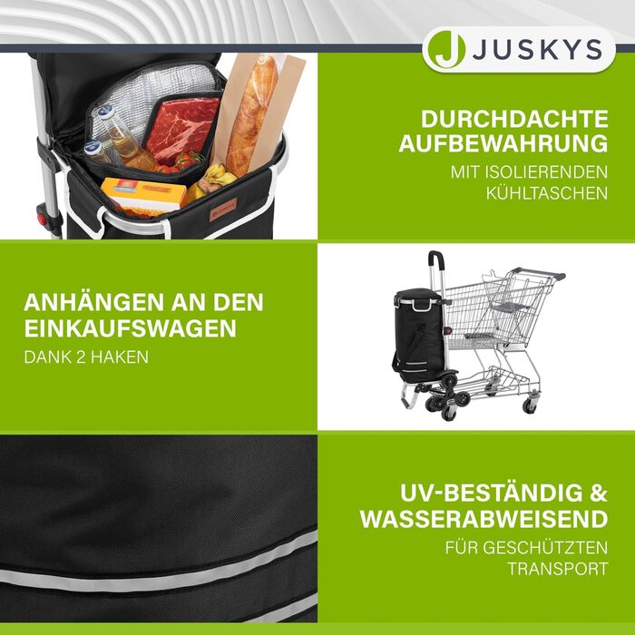 Сумка-візок Juskys 3-в-1 для сходів, 56 л, сучасна, складна, чорна – універсальний шопер, візок-трансформер для покупок та перевезення вантажів