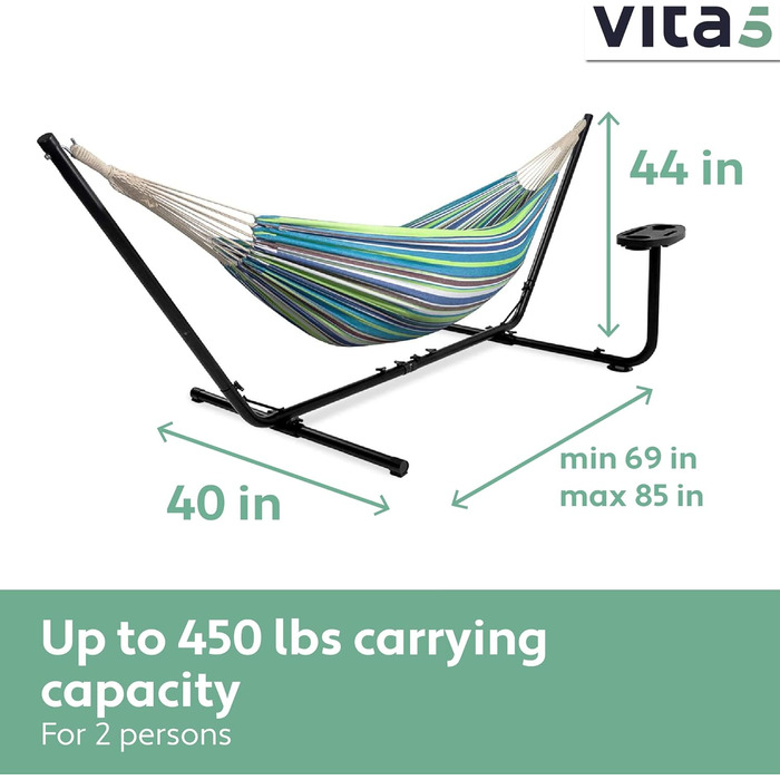 Гамак Vita5 з каркасом для двох, переносний, 200 кг, для саду, басейну, балкона та тераси