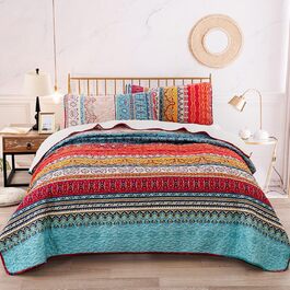 Покривало WONGS BEDDING Boho 220x240 см, мікрофібра, 3 предмети: стьобане покривало на двоспальне ліжко та 2 наволочки 50x70 см, для спальні або дивана (Богемний стиль)