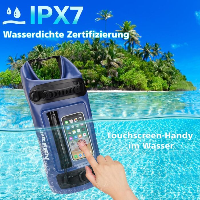 Водонепроникний мішок BOOSTEADY IPX7 з прозорою кишенею для сенсорного екрана та подвійною блискавкою, сухий рюкзак для каяка, човна, кемпінгу, пляжу, рафтингу, плавання та активного відпочинку