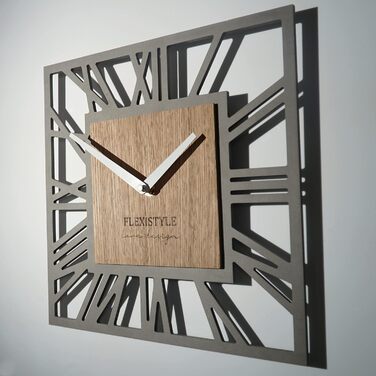 Сучасний настінний годинник FLEXISTYLE LOFT Piccolo Square 30 см, безшумний, для вітальні та ванної, сірий дуб