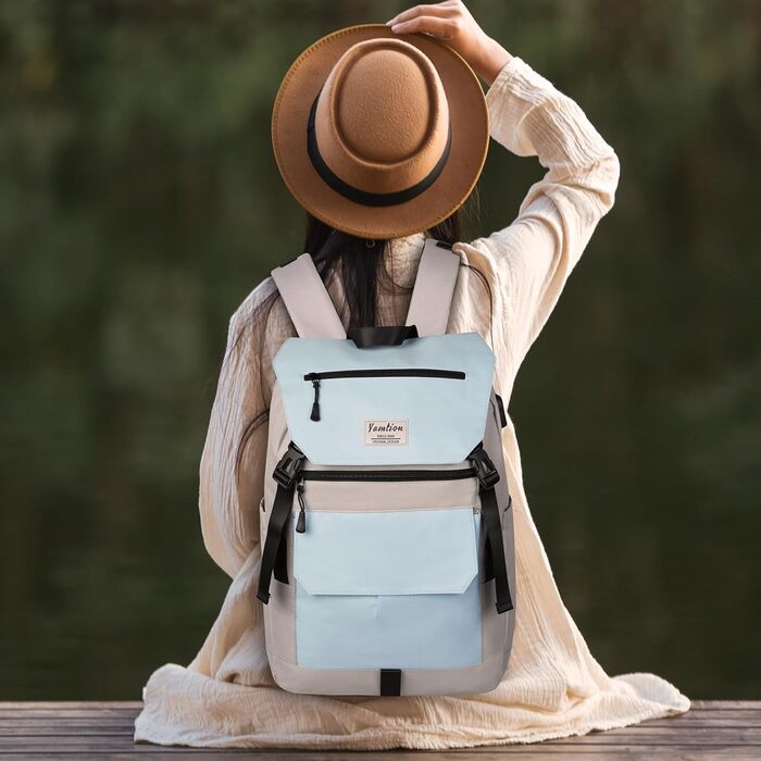 Міський рюкзак YAMTION Rolltop 17 дюймів для жінок і чоловіків, шкільний рюкзак для підлітків, для ноутбука, велоспорту, подорожей, навчання, колір Sky