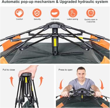 Намет Amflip автоматичний для кемпінгу, купольний Pop Up, 2-місний, водонепроникний та вітростійкий, для 4 сезонів, знімний зовнішній тент, для сімейного відпочинку