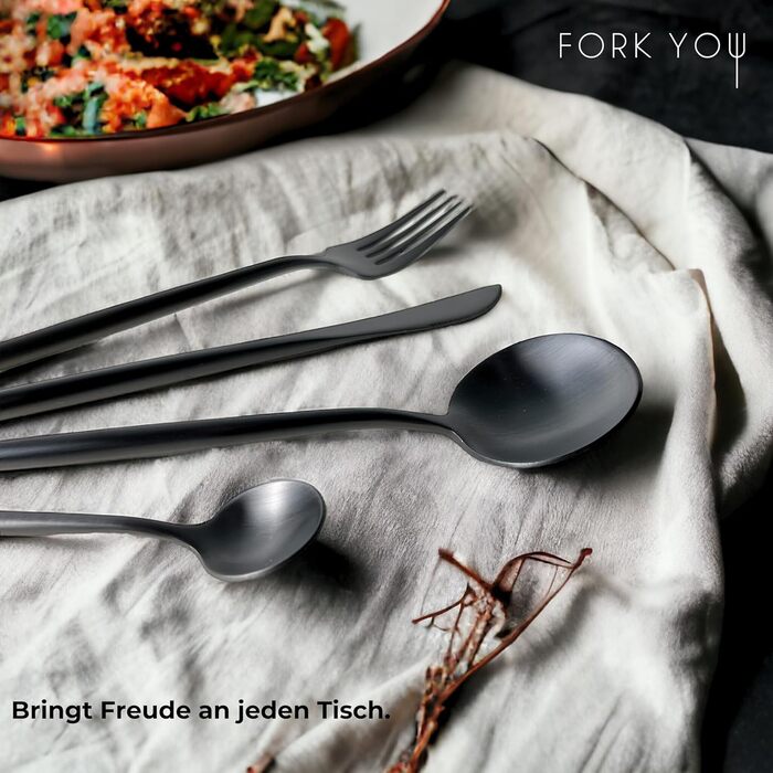 Набір столових приборів FORK YOU, 16 предметів, чорний матовий, нержавіюча сталь, для 4 осіб, придатний для посудомийної машини, подарунковий набір у коробці