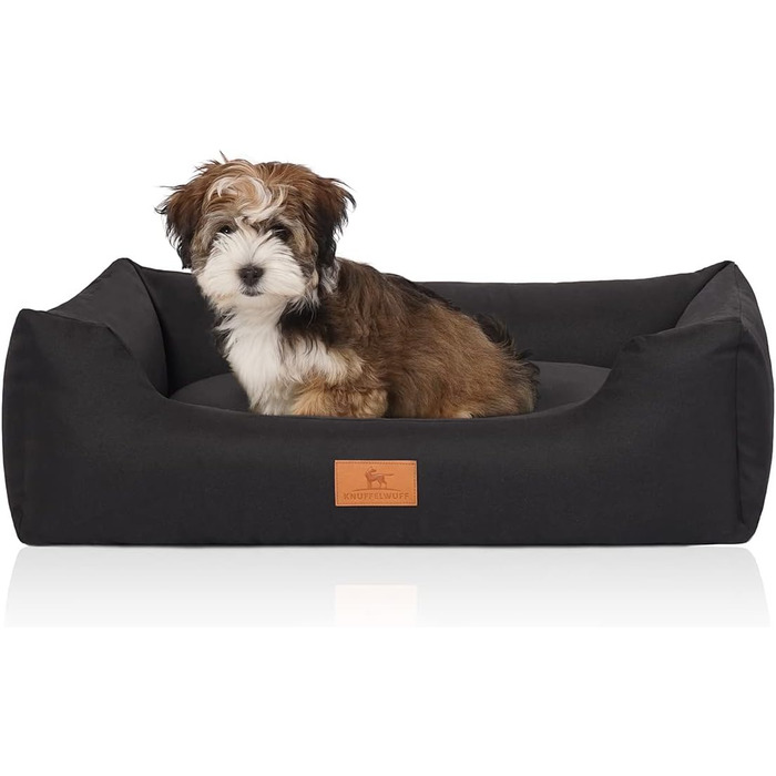 Ліжко для собак Knuffelwuff Lotte з велюру, знімний чохол, пране, XXL 120x85 см, для великих, середніх і малих собак, чорне