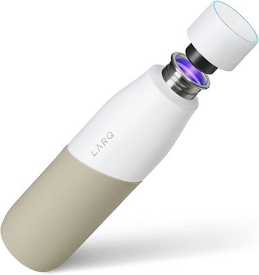 Пляшка для води LARQ Movement PureVis 950 мл з УФ-очисткою, нержавіюча сталь, силіконова накладка, легка, ударостійка, зберігає прохолоду, для спорту, бігу та активного відпочинку, біла/пісочна