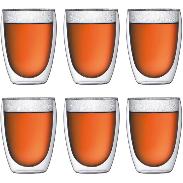 Френч-прес Bodum Chambord 1 л, блискучий + набір склянок Pavina 6 шт, подвійні стінки, 0.35 л, прозорі