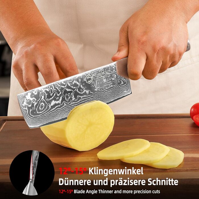 Sunnecko Nakiri 18 см – дамаський кухонний ніж, гострий багатофункціональний азійський ніж із дамаскої сталі з ергономічною ручкою для дому та кухні