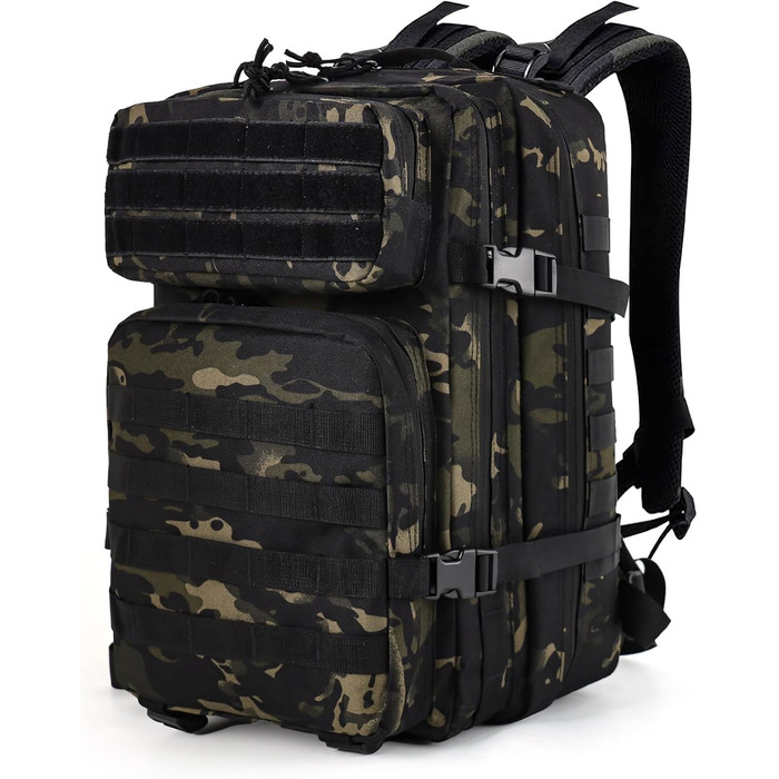 Тактичний рюкзак 45 л для подорожей, військовий рюкзак для outdoor, туристичний рюкзак з липучкою, Bundeswehr, для пригод (світло-чорний)