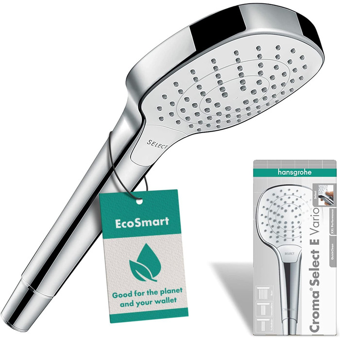 Душова лійка hansgrohe Croma Select E, 9 л/хв, 3 режими, квадратна 110x110 мм, антивапняна, біло-хром, економна (EcoSmart)