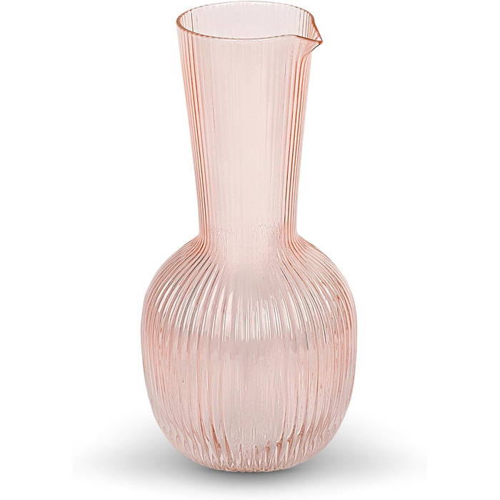 Ребриста скляна карафа elle decor 1,1 л, для води, вина, коктейлів, сангрії, рожевого кольору – стильний глечик для напоїв, бару та вечірок