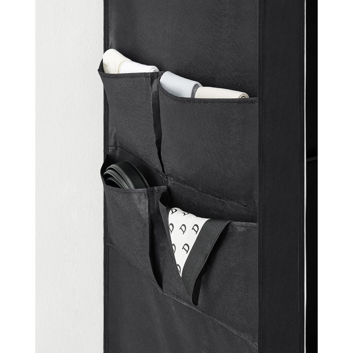 Тканинна шафа SONGMICS 45x170x167 см з 4 полицями, відділеннями для підвішування, 4 бічними кишенями, містка, для спальні та вітальні, чорна