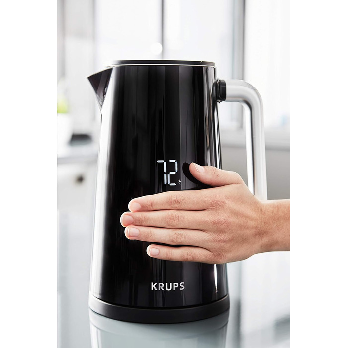 Електрочайник Krups Smart'n Light, 1,7 л, 5 температур, нержавіюча сталь, подвійна стінка, чорний