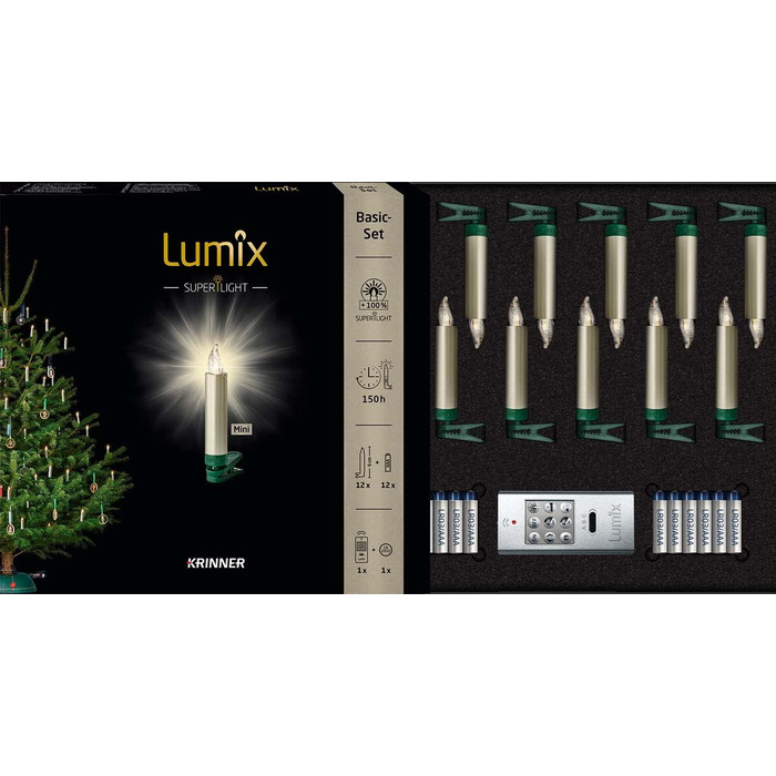 Бездротові LED ялинкові свічки Lumix Superlight Mini, 12 шт, металік, з ІЧ-пультом, кашемір