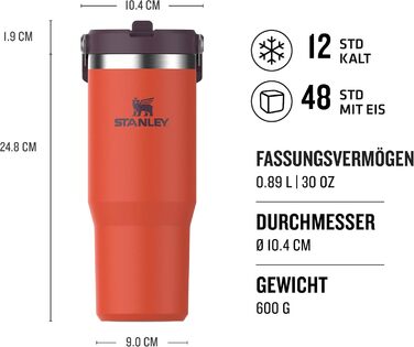Термос-кружка Stanley Flip Straw 0.89 л з трубочкою, спортивна пляшка з нержавіючої сталі, BPA Free, зберігає холод 12+ годин, для води та напоїв, миється в посудомийній машині, Tigerlily Plum