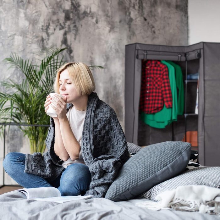 Кутова шафа для одягу Relaxdays 3.0, 8 полиць, 2 штанги, модульна, з дверцятами, 169x100x83 см, біла (антрацит)