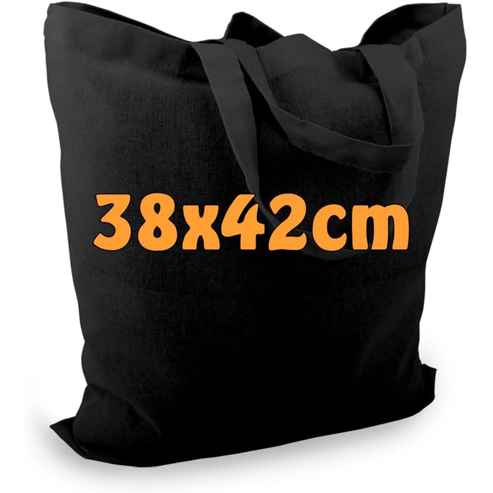 Бавовняні сумки Cottonbagjoe 38x42 см чорні, без друку, з двома короткими ручками, для розпису, сертифікат Ökotex 100, 100 шт.