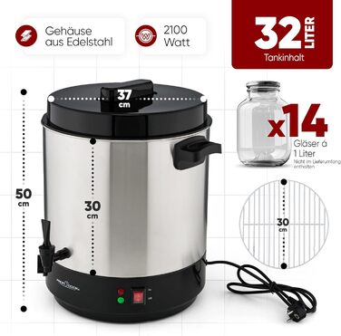 Автомат для гарячих напоїв ProfiCook 7 л, нержавійка, нагрів і підтримка температури, глінтвейн, чай, кава, модель PC-HGA 1196, чорний/нержавійка