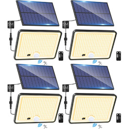 LOTMOS сонячні LED ліхтарі для вулиці з датчиком руху, 342 LED, IP65, 3 режими, тепле біле світло, з пультом, для саду та гаража, 4 шт.