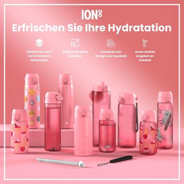 Вакуумна термобутилка з нержавіючої сталі Ion8 OneTouch 2.0, 1 літр, 920 мл, герметична, з кришкою на кнопку, для спорту та йоги, рожевий колір, зручна ручка, довговічна, можна мити в посудомийці