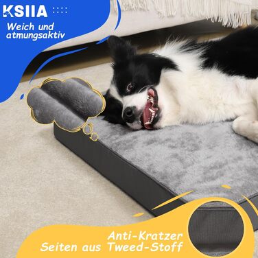 Ортопедичне ліжко для великих собак KSIIA XL, м'який знімний чохол, темно-сірий, 105x70x8 см, пране, лежак-матрац для собак