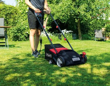 Електричний аератор-скарифікатор Scheppach SC32, 1500 Вт, 32 см, 30 л, 4-рівневе регулювання, вал з 16 ножами, вал з 36 граблями