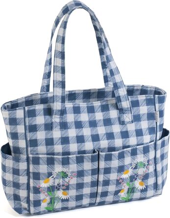 Сумка для рукоділля з бавовни Hobby Gift 13x36x31 см, клітинка з польовими квітами