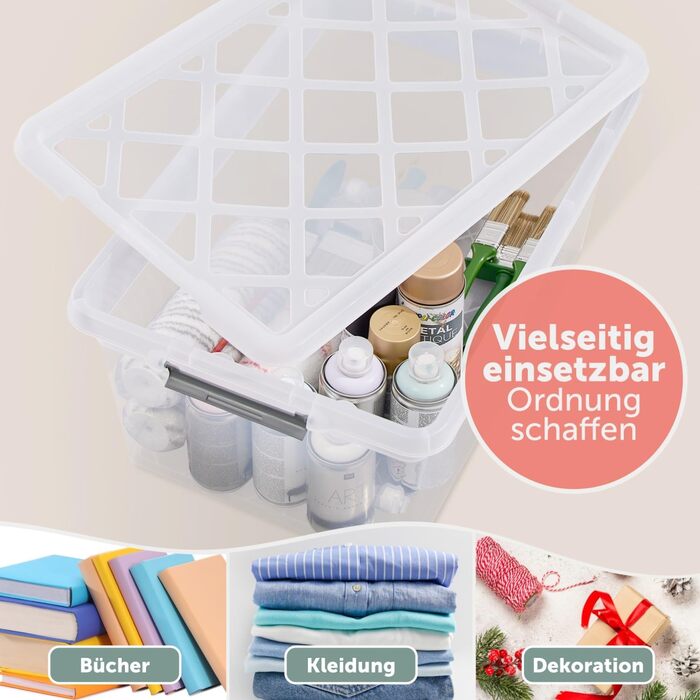 Пластикова коробка для зберігання Blumtal з кришкою 32 л, 36,5x36x26,5 см, 100% новий матеріал, із замками, набір 4 шт.