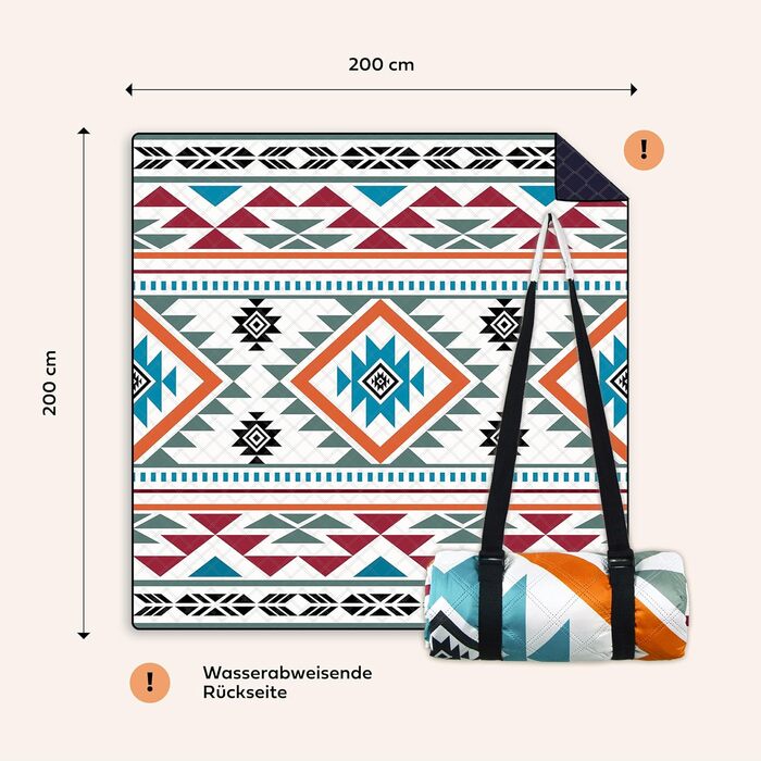 Пікнік-ковдра NAYA STUDIOS 200x200 см, водонепроникна, прана, утеплена, для кемпінгу та пляжу Ethno Nature