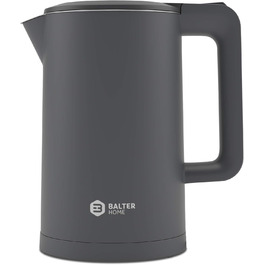 Електрочайник Balter WK-4 1,7 л, нержавіюча сталь, подвійні стінки, BPA Free, LED підсвітка, тихий, для чаю, компактний (чорний/сірий)