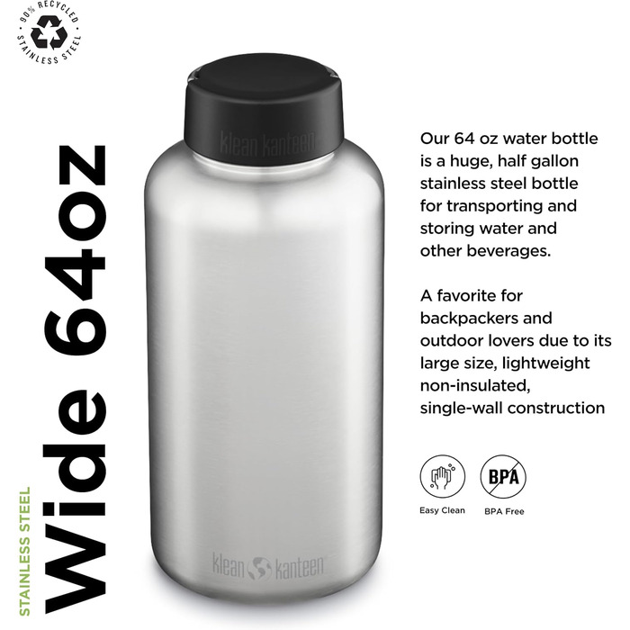 Пляшка для води KleanKanteen Wide з нержавіючої сталі, універсальний розмір