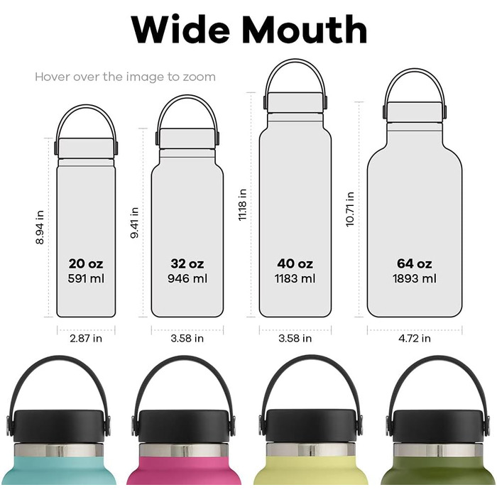 Термос-гідрофляга HYDRO FLASK 1180 мл із нержавіючої сталі, ізольована спортивна пляшка для води з герметичною кришкою та ремінцем, підходить для посудомийної машини, колір Fog