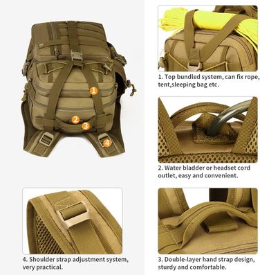 Тактичний рюкзак HUNTVP 30 л, водонепроникний, Molle, для туризму, спорту, армії, чоловіків і жінок, колір коричневий