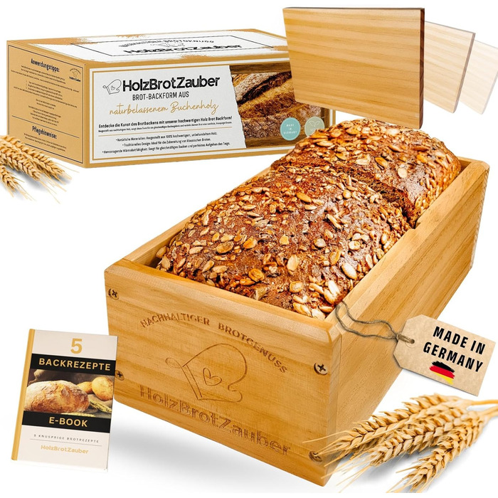 Форма для випікання хліба 30 см з букового дерева HOLZBROTZAUBER, з роздільником, для домашнього хліба до 1,5 кг