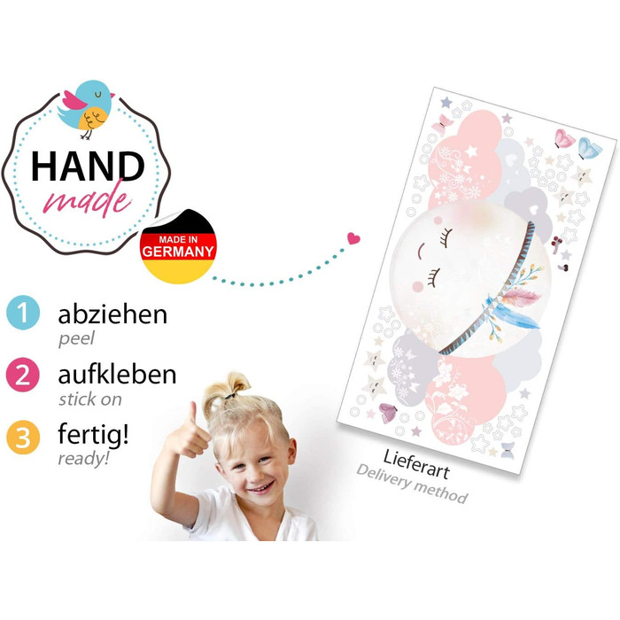 Декоративні настінні наклейки Little Deco для дитячої кімнати дівчинки — Місяць, хмари й зірки, XL 99x51 см, самоклеючі вінілові стікери для стін, DL268