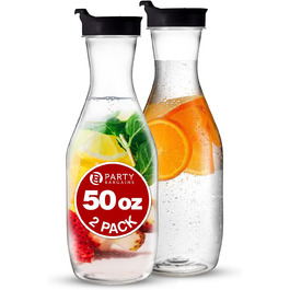 Пластикова глечик-карафа з кришкою Party Bargains, 1,5 л, 2 шт, прозора, чорна відкидна кришка, преміум-якість, міцний пластик для холодних напоїв, соку, мімоз, айс-ті