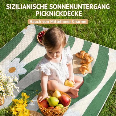 Пляжний килимок LARUTAN, водонепроникний, машинне прання, портативний пікніковий килимок із плечовим ременем, для пляжу та пікніка, дизайн Daisy Versailles, 200x200 см