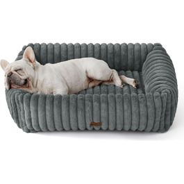 Лежак для собак середній Bedsure 76x61x20 см, фліс, сірий, з високим бортом, м'який, праний
