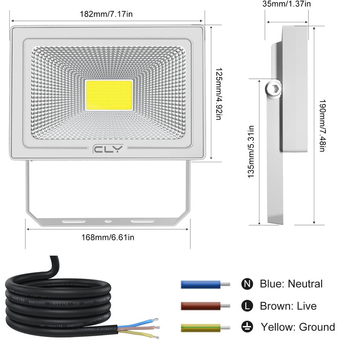 LED прожектор CLY для вулиці 50W, 2 шт, 4300 Лм, холодне біле світло 6500K, IP66, водонепроникний, для двору, гаража, саду
