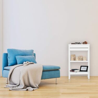 Бамбукова етажерка Relaxdays з 3 полицями, 76,5×46×29,5 см, з відкидною секцією, для кухні та ванної, біла