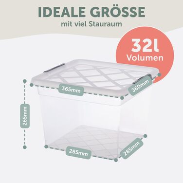 Пластикова коробка для зберігання з кришкою Blumtal 32 л, 36,5x36x26,5 см, набір 4 шт, з кліпсами, 100% новий матеріал