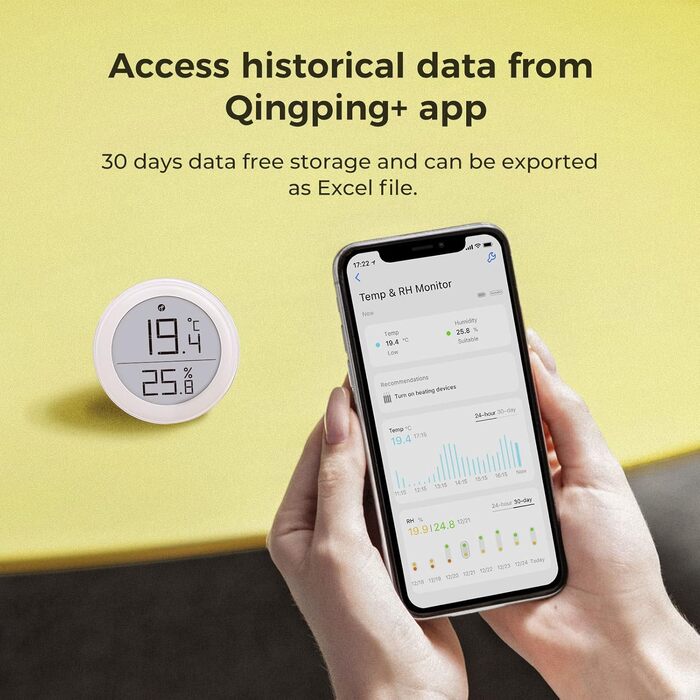 Qingping Термометр-гігрометр із сенсором, підтримка Apple HomeKit, бездротовий монітор температури та вологості з E-Ink дисплеєм, Thread/Bluetooth, для iOS