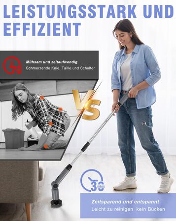 Електрична щітка для прибирання Homtronics, складана, з довгою ручкою, 8 насадок, бездротова, для ванної, кухні, авто, сіра
