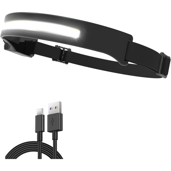 Світлодіодний ліхтар на голову Outdoor Vibes, ширококутний, сенсорний, USB-заряджання, налобний ліхтарик для туризму та спорту