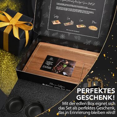 Сервірувальні дошки XXL Santiago, набір 2 шт., FSC акація з соусниками – ідеальні для гриля, стейків, бургерів, суші, подарунок