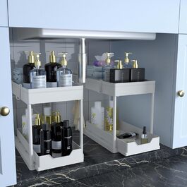 Органайзер для кухні DEKAVA, 2-рівнева полиця під мийку з 4 гачками, кошик для зберігання у шафу для кухні, ванної, побутової хімії, білий (Opulenter Garten)
