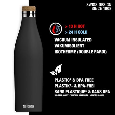 Термобутилка SIGG Meridian, герметична, подвійні стінки з нержавіючої сталі 18/8, бамбукова кришка, BPA і пластику немає, об’єм 0,5/0,7 л