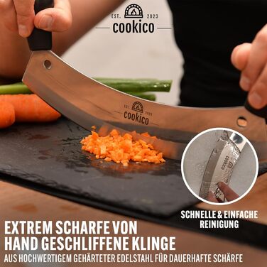 Професійний ніж для піци Cookico 30 см з ергономічними ручками та захистом леза – кухонний роликовий ніж з гострим лезом з нержавіючої сталі для піци, зелені та інших продуктів